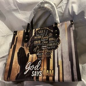 NWOT AFROYLA "AMARA" Vegan Leather Handbag God Says I Am Black And Gold NEW